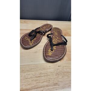 Sam Edelman Women Gigi Sandal Sz 8.5 Black Leather Thong Slingback T-Strap Flat